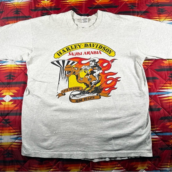 Vintage 90's Harley Davidson Saudi Arabia Shirt XL Gray Fruit of The Loom USA. S